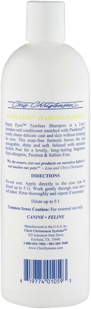 Chris Christensen Happy Eyes Ultra Concentrated Tearless Dog Shampoo and Conditioner, Makes up to 5 Bottles, Groom Like a Professional, Hypo-Allergenic, No Tears, All Coat Types, Made in USA, 16 oz