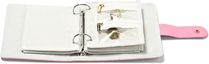 Oirlv Travel Jewelry Organizer Case Portable Jewelry Book with Velvet Pouches for Jewelry Travel Essentials(Pink)