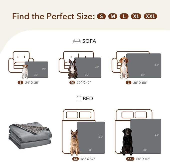 Lekereise Reversible Waterproof Dog Blanket, Super Soft Scratch-Resistant Pet Blanket, Washable Leak-Proof Cover for Sofa Bed Car Seat, for Cats to Large Dogs (Gray, 65" x 57")