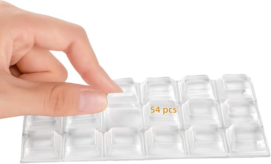 Furnigear Rubber Feet Self Adhesive Rubber Pads Door Bumpers Large - Stick on Rubber Feet for Electronics, Speakers, Furnitures, Appliances, Audio Equipment, Laptop - Clear Tall Square (54pcs)