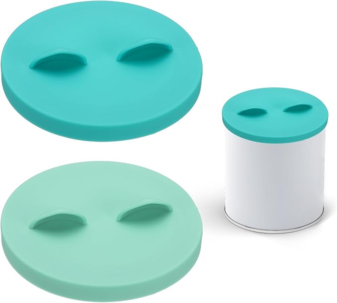 Cat Food Can Covers Lids, Dog Food Can Lids with Cute Pet Ears Shaped Silicone Toppers One Fit 3 Standard Sizes,(Forest Green/Mint Green, 2Pcs),Intended for Dog/Cat/Pet Food Cans