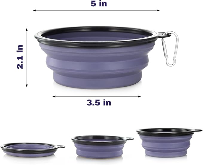 Dog Bowl Pet Collapsible Bowls, 2 Pack Collapsible Dog Water Bowls for Cats Dogs, Portable Pet Feeding Watering Dish for Walking Parking Traveling with 2 Carabiners (Small, Purple+Fairy Pink)