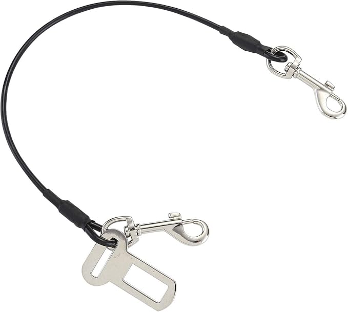 Mogoko Chew Proof Dog Car Seatbelt Safety Restraint Pet No-Chew Tether Cable Stainless Steel Dog Leash Vehicle Seat Belt Strap with Double Clip and Latch Attachment (M Size,31 inch)
