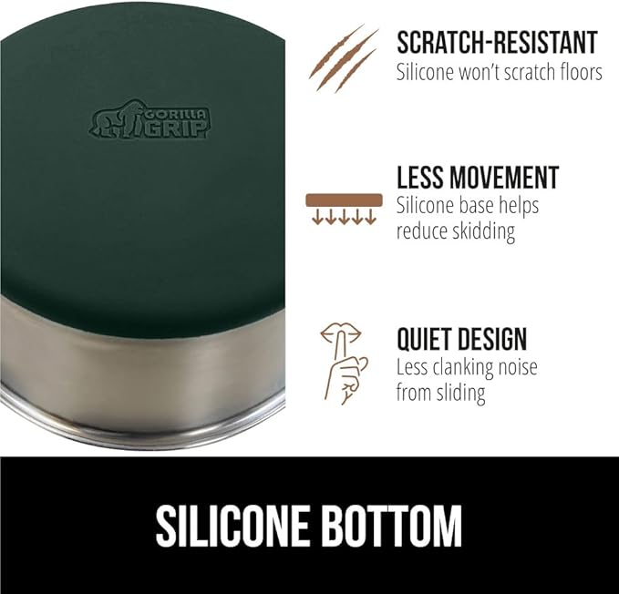 GORILLA GRIP Dog Bowls, Holds 1 Cup Each (8 fl oz), Heavy Duty Stainless Steel Food and Water Bowl for Feeding Dogs and Cats, Dishwasher Safe, Rust Resistant Metal BPA Free Rubber Base, Set of 2 Green