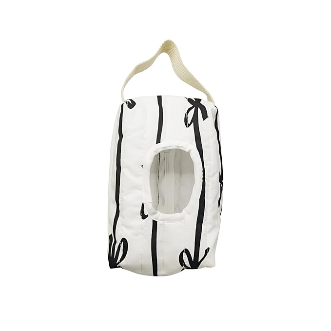 AGLOO Bow Baby Wipes Dispenser - Portable Wet Tissue Storage Bag for Travel, Refillable Diaper Wipe Holder for Car and Stroller – Reusable Hanging Wet Wipe Pouch (Black-White)