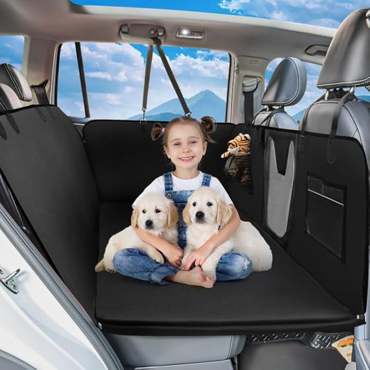 PU Leather Dog Car Seat Cover for Back Seat – Back Seat Extender for Dogs with Hard Bottom Holds 400 lbs. 100% Waterproof, Scratch-Proof and Anti-Slip Dog Hammock for Car, SUV, Truck