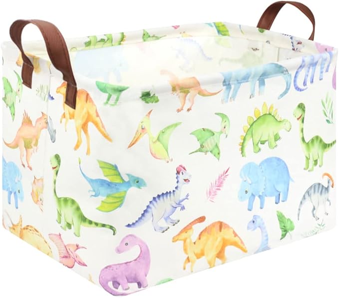 FXOCSHE Rectangle Dinosaur Basket,Kids Toy Storage Bin,Storage Bins Organizer for Boys Nursery Hamper,Baby Room Decor,Gift Basket for Boy and Girl(Dinosaurs)