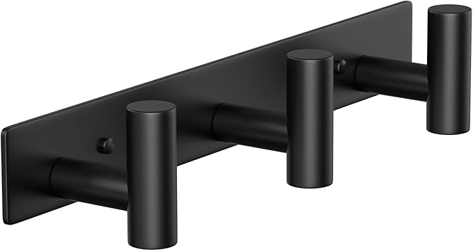 VINHOLD Wall Mounted Coat Rack-3 Hooks, Heavy Duty Stainless Steel Wall Hooks for Towel Coat Bag, Hat Rack Coat Hanger Coat Hooks Towel Racks for Bathroom Entryway Kitchen Hotel Office (Black, 1 Pack)