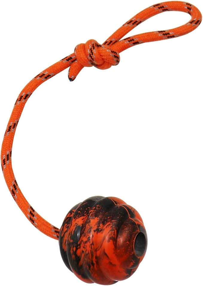 K9 Training Ball with Rope Exercise and Reward Toy for Dogs - Indestructible Dog Toy Ball with Handle for Training Pull Throw Tug Fetch Belgian Malinois Gifts (Orange)