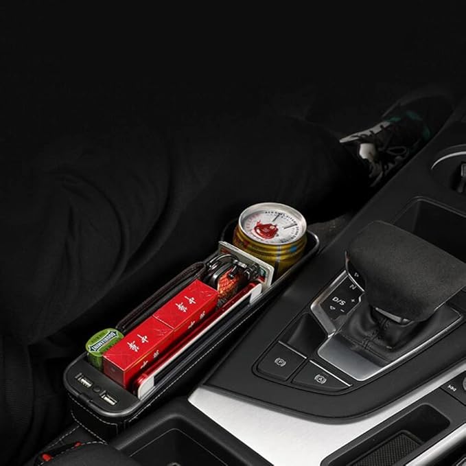 Tumecos Car Seat Gap Organizer with Light Multifunctional with Small Cup Holder Car Seat Organizer Car Seat Gap Filler with 2 USB Super Fast Charge Ports(Beige, Driver and passenger’s side)