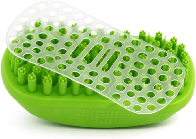 Rubber Curry Brush for Dog & Cat, Soft Curry Comb with Removable Screen, Pet Silicone Brush for Short & Long Hair, Use Wet as Bath Scrubber or Dry for Grooming