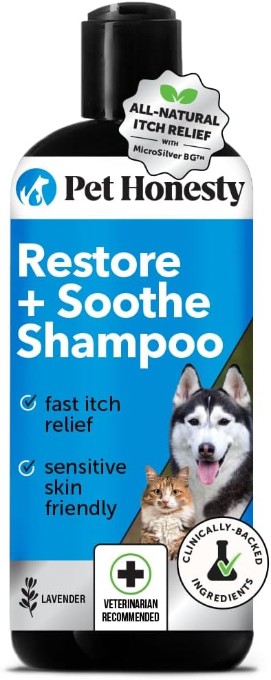 Pet Honesty Restore + Soothe Shampoo for Sensitive Skin for Dogs & Cats - Dog Skin and Coat Supplement - Soothes Itching, Irritation and Hot Spots (Lavender) - 12oz