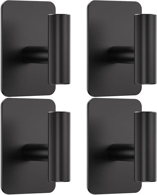 Heavy Duty Adhesive Hooks - 26lb Max, Sticky Wall Hooks Waterproof Stainless Steel for Hanging Towel, Coat, Robe, Towel Hooks Stick on Bathroom, Kitchen, Shower, Door (Black, 4 Pack)