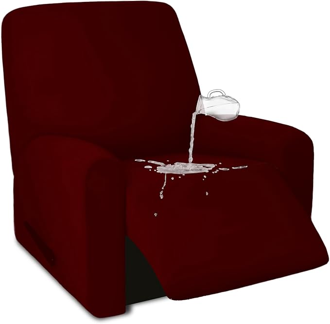 PureFit 100% Dual Waterproof Recliner Cover, Waterproof Couch Cover for Recliner - Stretch Non Slip Fleece Sofa Covers Washable, Leakproof Furniture Protector for Kids, Pets, Dog (Recliner, Wine)
