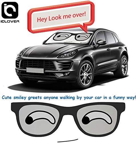IC ICLOVER Car Windshield Sunshade with Pet Design, Cute Cartoon Design Front Auto Car Windshield Sun Shade Folding Silvering Sun Visor - UV Coating for UV Ray Deflector (Big Eyes)