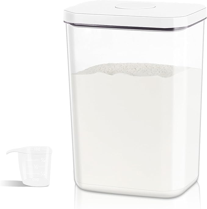 TBMAXS Airtight Flour Rice Storage Container with Pop-up Lid - 6 Qt | 11 Lbs Crystal-Clear Plastic Bread Container, Tall and Slim Storage Bin Fit for Kitchen Pantry Organization