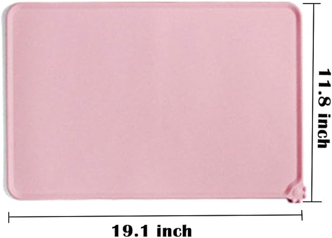 Silicone Pet Feeding Mat, Waterproof Dog Cat Bowl Mat, Raised Edges to Prevent Spills, Easy Clean Nonslip Dogs and Cats Placemat Tray to Stop Food and Water Bowl Messes on Floor (Pink)