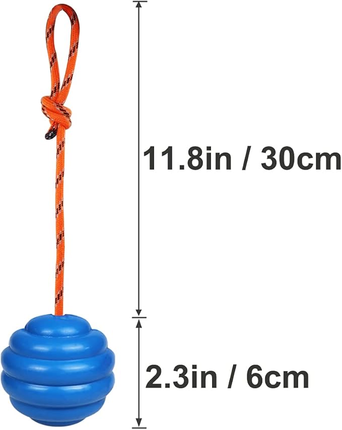 K9 Training Ball with Rope - Indestructible Dog Toy for Training, Pull, Throw, Tug and Fetch - Belgian Malinois Gifts (Blue)