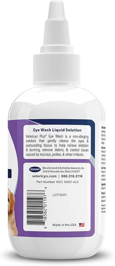 Vetericyn Plus Dog and Cat Eye Wash | Eye Drops for Dogs and Cats to Flush and Soothe Eye Irritations, Dog Tear Stain Cleaner, Safe for All Animals. 3 Ounces