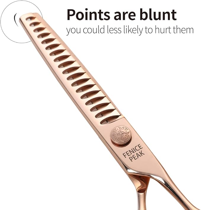 Fenice Peak Chunker Dog Grooming Scissors Champagne Gold 440C Stainless Steel Professional Trimming Thinning Shears for Dogs and Cats 75% Thinning Rate