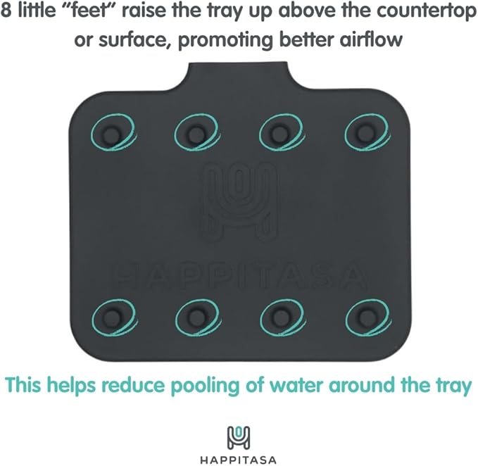 Happitasa Silicone Soap Dish Tray and Sponge Holder with Drain Chute and Feet | 3-Way Sloped Design | Bathroom and Kitchen Sink Organizer Caddy (Light Grey, 5"x4")