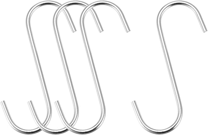 uxcell S Hanging Hooks, 4inch/110mm Extra Long Steel Hanger, Indoor Outdoor Uses for Garden, Bathroom, Closet, Workshop, Kitchen, Silver Tone, 4Pcs