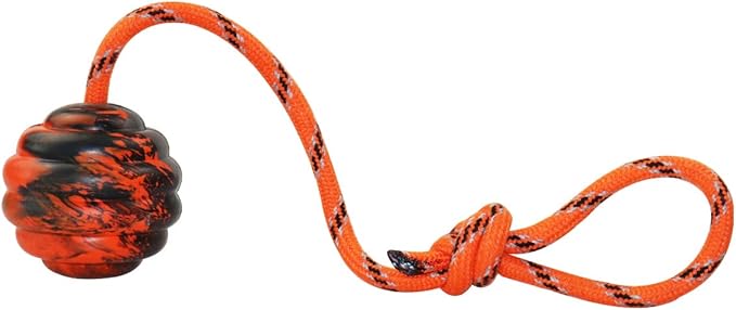 K9 Training Ball with Rope Exercise and Reward Toy for Dogs - Indestructible Dog Toy Ball with Handle for Training Pull Throw Tug Fetch Belgian Malinois Gifts (Orange)