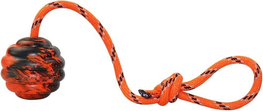 K9 Training Ball with Rope Exercise and Reward Toy for Dogs - Indestructible Dog Toy Ball with Handle for Training Pull Throw Tug Fetch Belgian Malinois Gifts (Orange)