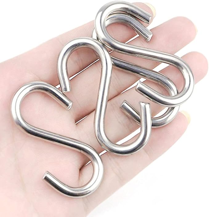 15 Pack Heavy Duty Stainless Steel S Shaped Hooks 2.2 Inch Long 1/5 Inch Thickness S Metal Hooks