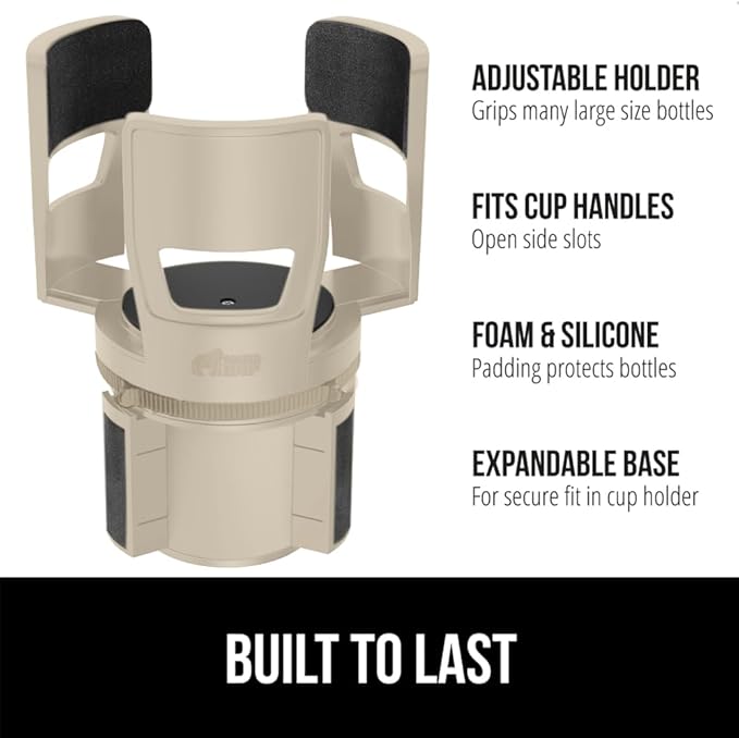 GORILLA GRIP Patent Pending Car Cup Holder Expander, Keeps Large Drink Cups Secure, Expands Fits Yeti, HydroFlask, Stanley 18 to 48oz Large Water Bottles, Coffee Mug, Adjustable Arms Insert, Tan