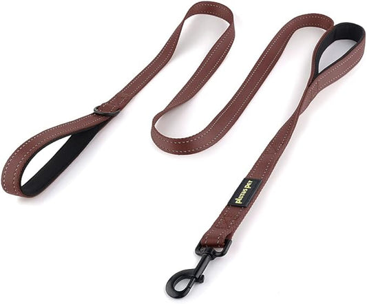 Plutus Pet Double Handle Dog Leash 4ft, Heavy Duty, Reflective Dual Handle Dog Leash for Safety Training, for Medium Large Dogs,2 Handle Leads, Chocolate
