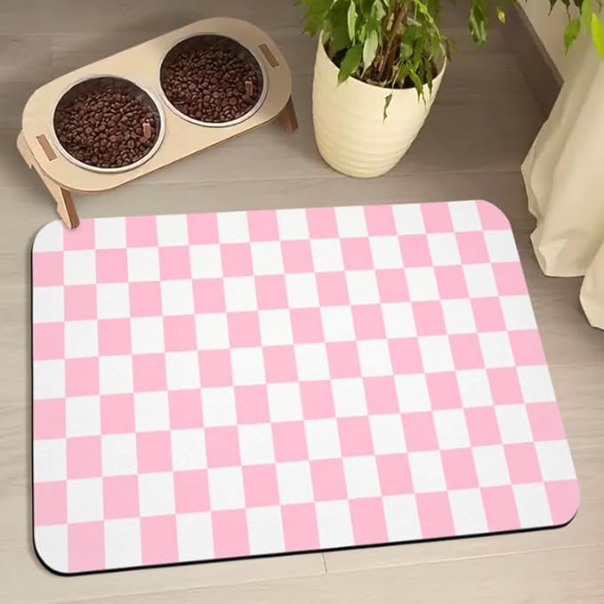 Dog Food Mats for Floors Waterproof, Pet Water Bowl Mats Pet Feeding Absorbent Placemats Plaid 12 * 20 inch