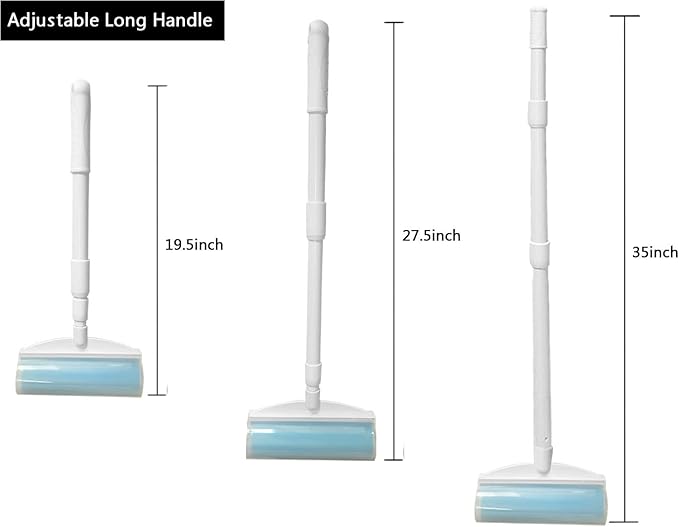 Washable Reusable Lint Roller, Large Retractable StickyLint Roller 8 inches Cat Dog Pet Hair Remover with 3-Foot Extendable Handle, Gel Sticky Picker Set Cleaner for Carpet, Clothes, Sofa