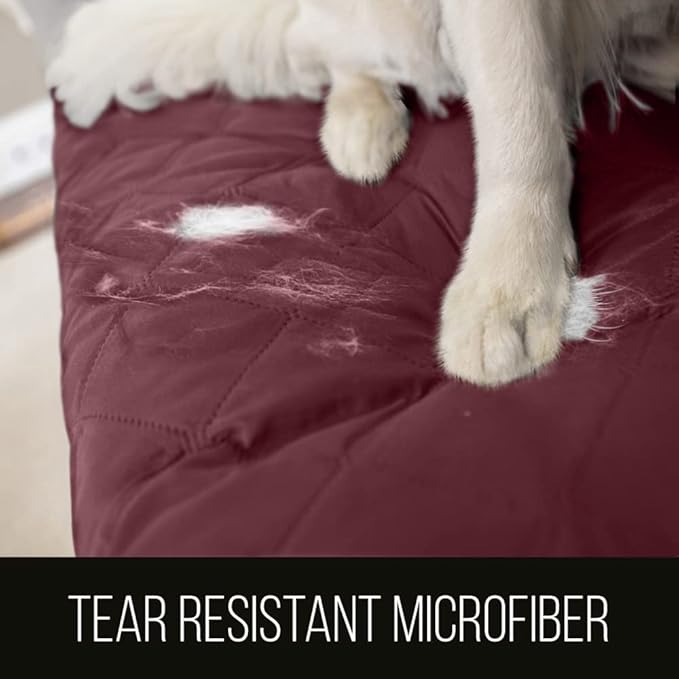 Sofa Shield Couch Recliner Covers for Dogs, Reversible Furniture Protector with Strap, Stain and Tear Resistant Cushion Cover, 28 inch Seat, Machine Washable Slipcover Pets, Cats, Burgundy Tan