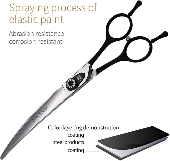 FENICE PEAK Dog Grooming Curved Scissors for Pets, Japan 440C Stainless Steel, Sharp Blade, Suitable for Beauticians (7.0 Inch)
