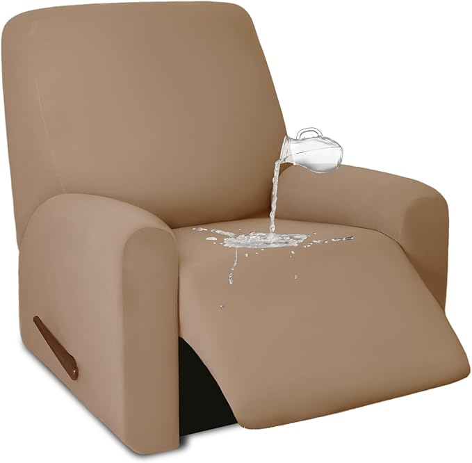 PureFit 100% Dual Waterproof Recliner Cover, Waterproof Couch Cover for Recliner - Stretch Non Slip Fleece Sofa Covers Washable, Leakproof Furniture Protector for Kids, Pets, Dog (Recliner, Camel)