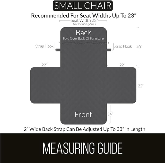 Sofa Shield Armchair Slip Cover with Patented Strap, Cushion Protector, US Designed Reversible Stain and Dog Tear Resistant Slipcover, 23 inch Seat, Washable Covers for Dogs Pets, Black Gray