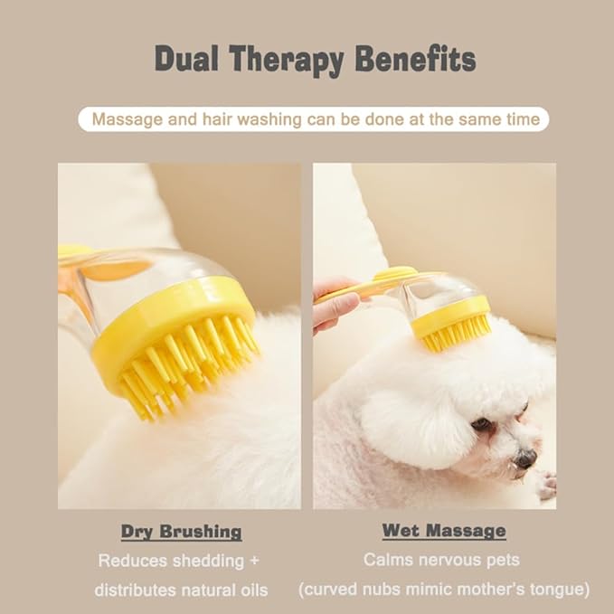 Pet Bath Brush with Shampoo Dispenser - Silicone Massage Grooming Tool for Cats & Dogs, Long Handle Dog Cat Bath Brush for Wet/Dry Use Green (ABS + Food-Grade Silicone, 7.5")