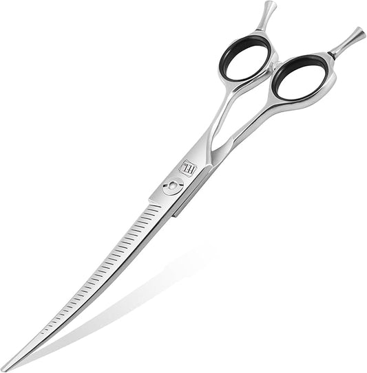 Professional Curved Thinning Scissors for Dog Grooming, 30-Degree Curvature, Japanese 440C for Trimming Dogs Cats and Other Pets face and paws