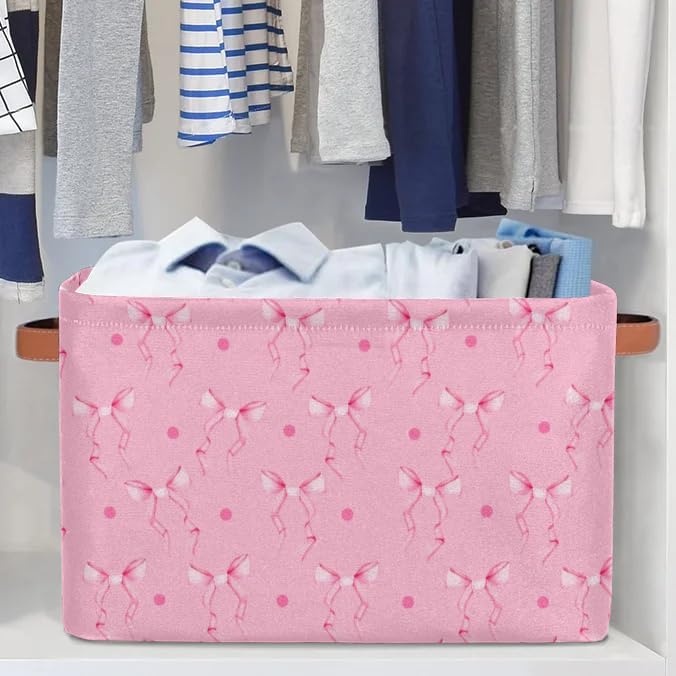 Valentines Day Cubes Storage Baskets,Pink Bow Ribbon Clothes Storage Box Bin,Open Shelves Basket Organizer Kid Boys Girls Toy Gifts Basket Empty for Bedroom Decorative
