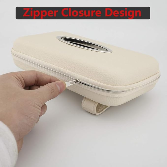 Car Tissue Holder - Sun Visor Napkin Holder, PU Leather Backseat Tissue Case for Vehicle (Beige)