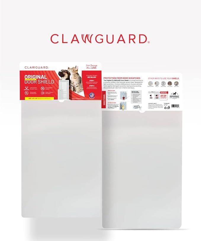 CLAWGUARD Original Door Scratch Shield – 18x43 in. Door Scratch Protector Dog & Cat – Clear Door Frame & Wall Guard – Cat Scratch Protectors for Furniture