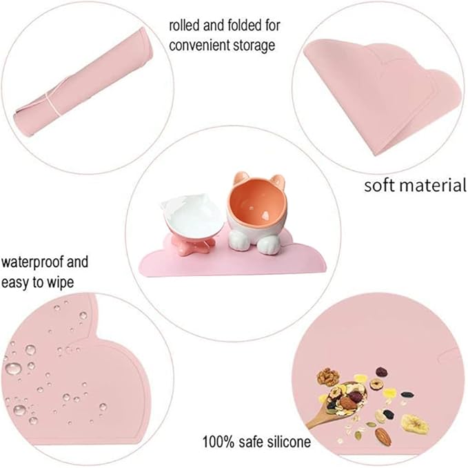 JiangYanus Dog Food Mat, Waterproof Dog Bowl Mat, Silicone Pet Feeding Mat for Food and Water Bowls, Nonslip Cats and Dogs Food Placemat Tray, Raised Edges to Prevent Water Spills on Floors