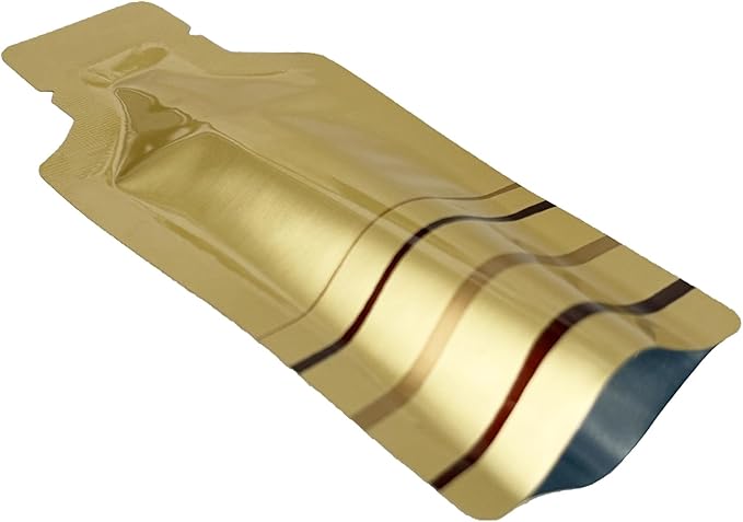 PABCK 100 Pcs Disposable Open Up Mylar Storage Bags Cosmetic Shampoo Liquid Containers Sample Pouch Heat Seal Foil Bag Travel Use Packets for Toiletries Skincare Lotion (Gold, 1.97x4.33 inch)