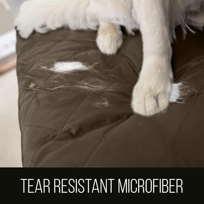 Sofa Shield Armchair Slip Cover with Patented Strap, Cushion Protector, US Designed Reversible Stain and Dog Tear Resistant Slipcover, 48 inch Seat, Washable Covers for Dogs Pets, Chocolate Beige
