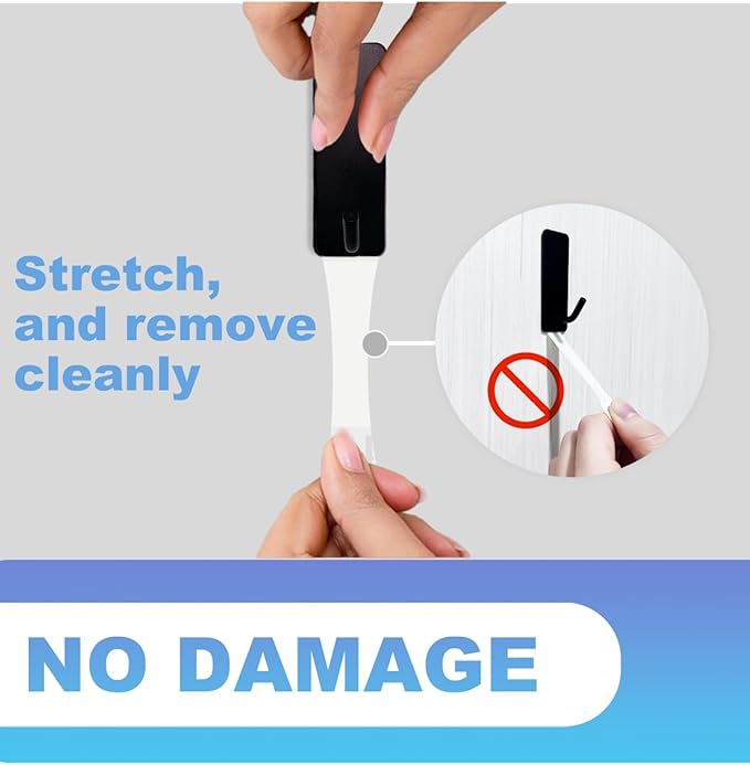 20 Pcs Towel Hooks with Removable Strips for Hanging, Adhesive Wall Heavy Duty, Outdoor No Damage, Sticky Hook for Bathrooms, Shower, Stockings, Decor, Robe, Small, Black 304 Stainless Steel