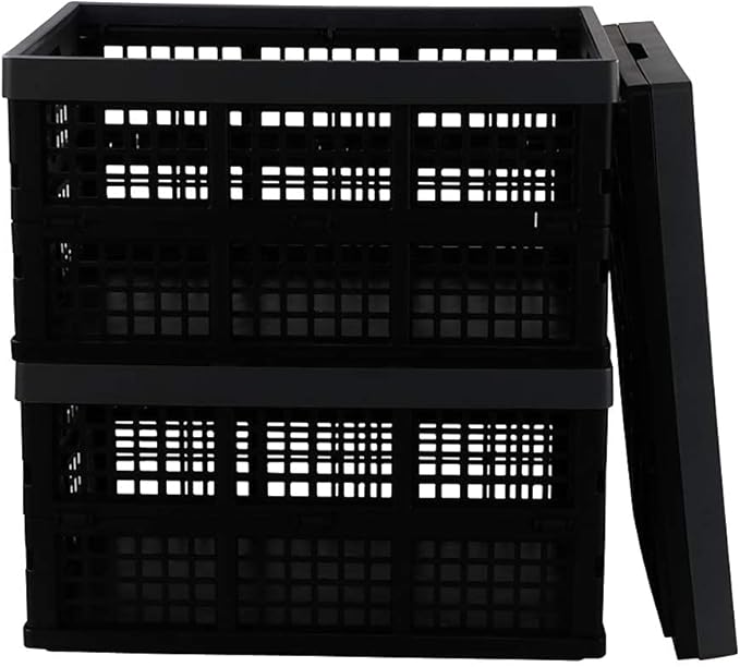 Waikhomes 30 L Plastic Collapsible Crate, Set of 3 Folding Crate, Storage Box (Black)