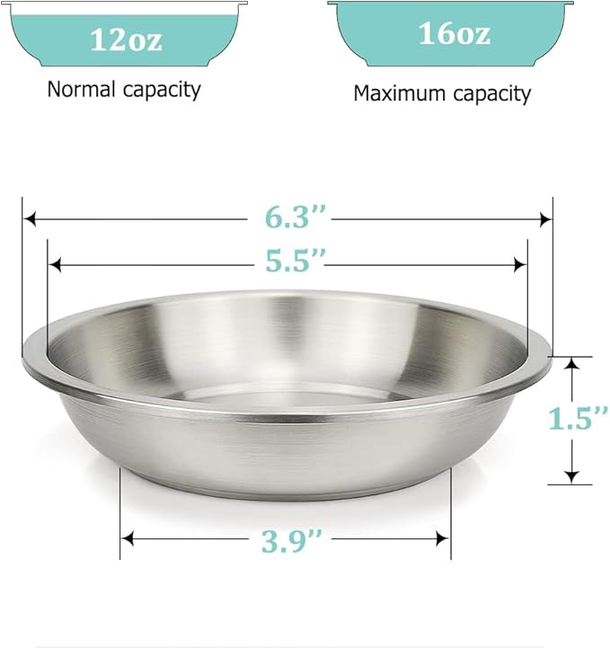 BiteKing Stainless Steel Cat Bowls 4 Pack, Whisker Fatigue Relief Cat Food Dish, Metal Shallow Wide Large Replacement Plate for Dog and Pet, Ideal for Raised Elevated Pet Feeding Station Stand, 6.3"