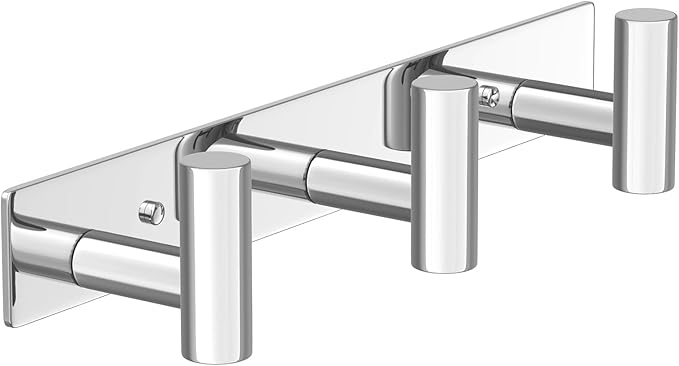 VINHOLD Wall Mounted Coat Rack-3 Hooks, Heavy Duty Stainless Steel Wall Hooks for Towel Coat Bag, Hat Rack Coat Hanger Coat Hooks Towel Racks for Bathroom Entryway Kitchen Hotel (Glossy, 1 Pack)