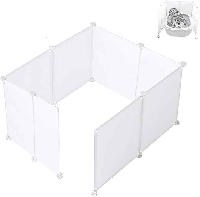 Cat Litter Box Enclosure Splash Guard,DIY Large Pet Litter Box Shields for Open Top Litter Pan.Small Animal Pen for Hamsters, Guinea Pig (Not Include Litter Mat White, Large L24''W24''H16'' 8PCS)